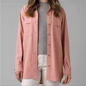PrAna NWT Mandarin collar button up tunic with mandarin collar “cloud blush”